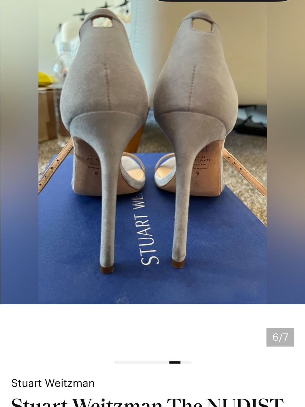 Stuart Weitzman Womens the Nudest Dovetail Gray Suede High Heel Sandals/6